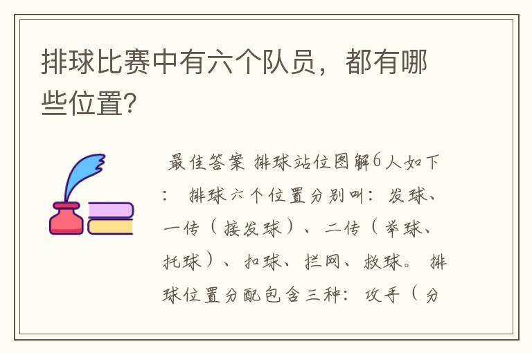 排球比赛中有六个队员,都有哪些位置?