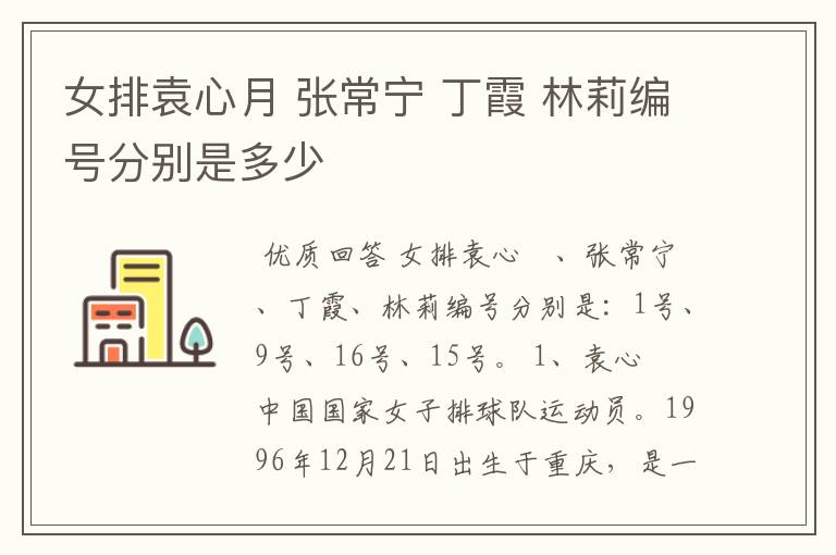女排袁心月 张常宁 丁霞 林莉编号分别是多少