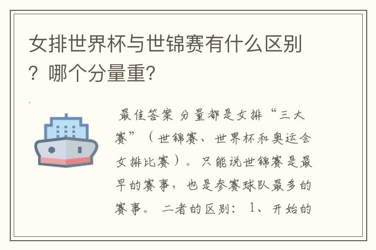 女排世界杯与世锦赛有什么区别?哪个分量重?