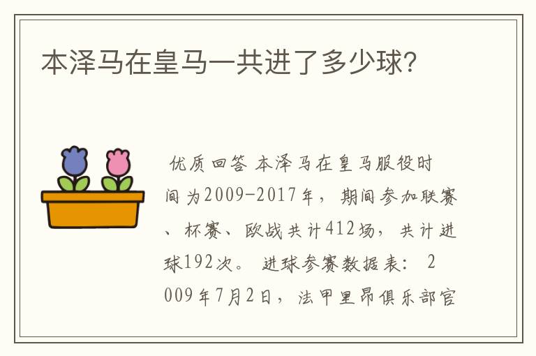 本泽马在皇马一共进了多少球?