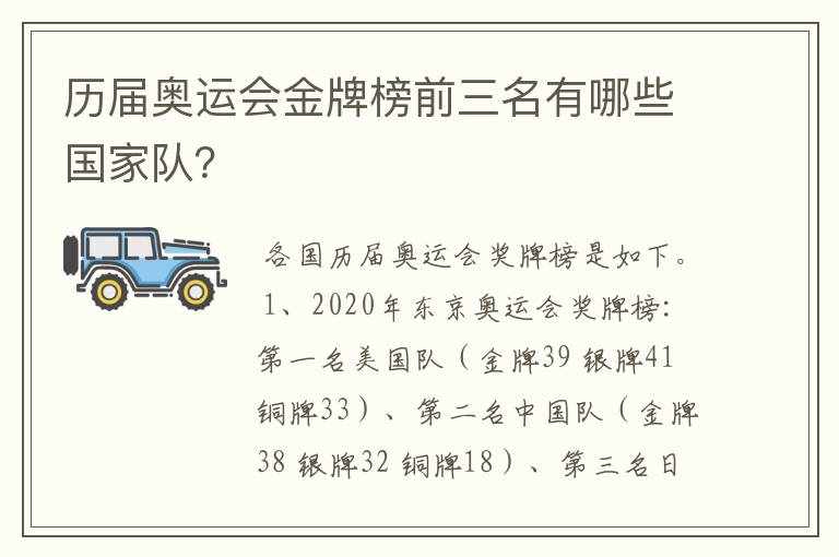 历届奥运会金牌榜前三名有哪些国家队?