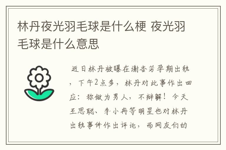 林丹夜光羽毛球是什么梗 夜光羽毛球是什么意思