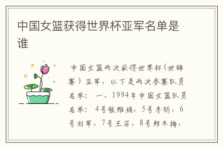 中国女篮获得世界杯亚军名单是谁
