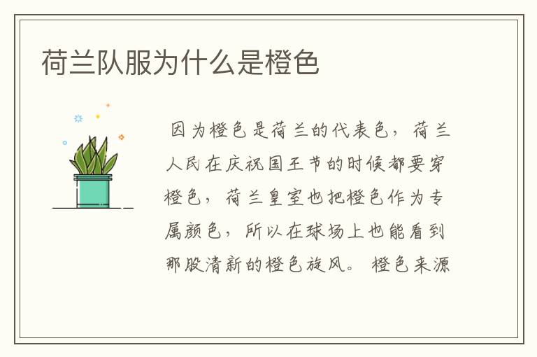 荷兰队服为什么是橙色