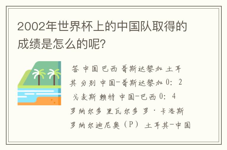2002年世界杯上的中国队取得的成绩是怎么的呢?