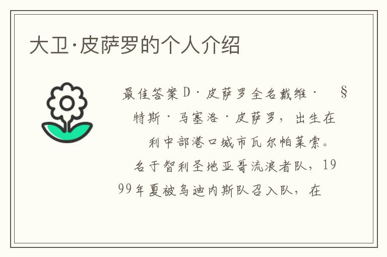 大卫·皮萨罗的个人介绍