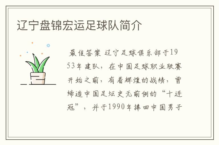辽宁盘锦宏运足球队简介
