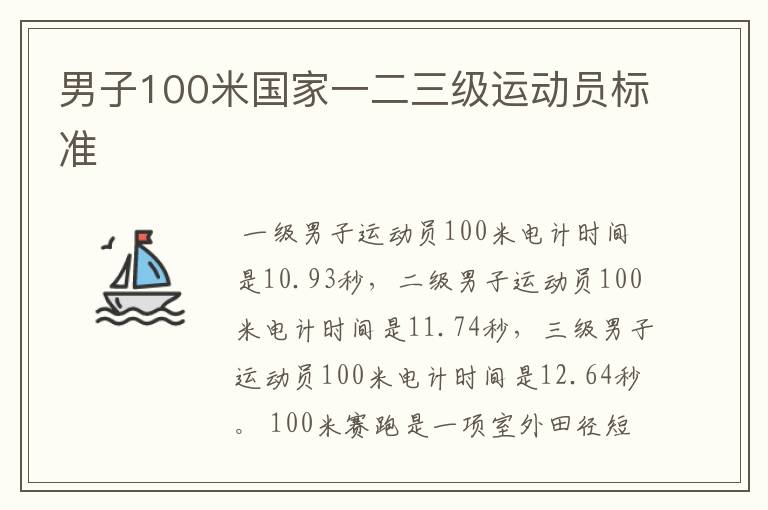 男子100米国家一二三级运动员标准