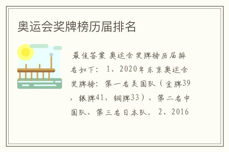 奥运会奖牌榜历届排名