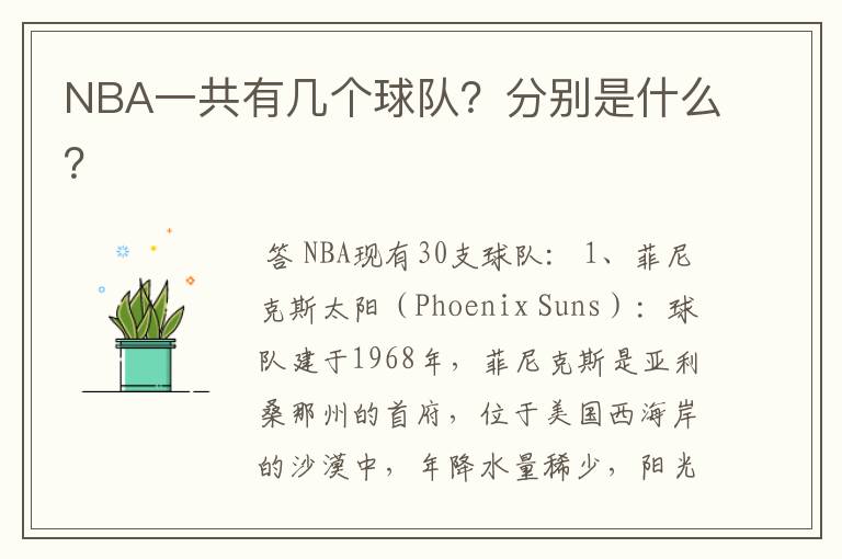 NBA一共有几个球队？分别是什么？