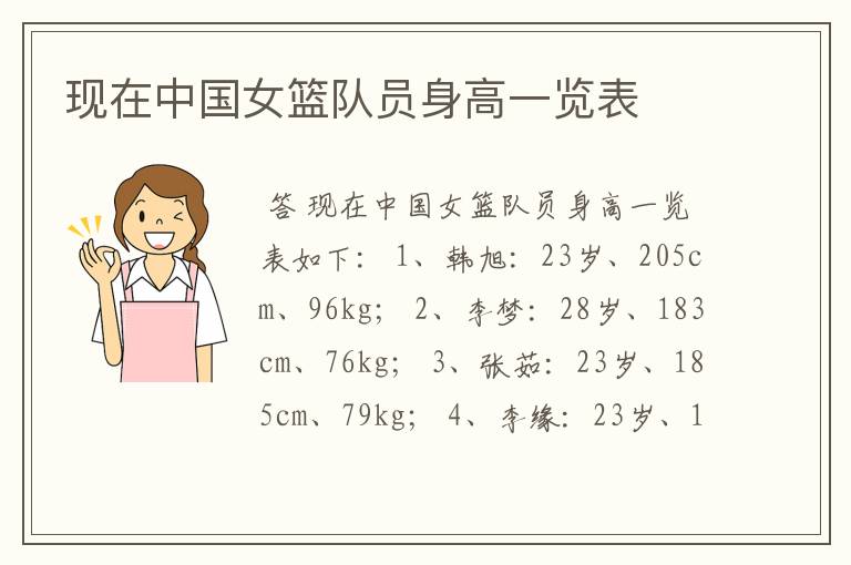 现在中国女篮队员身高一览表