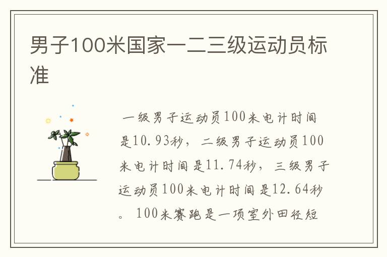 男子100米国家一二三级运动员标准
