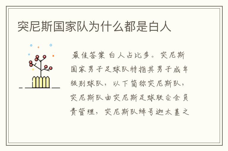 突尼斯国家队为什么都是白人