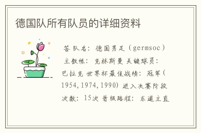德国队所有队员的详细资料