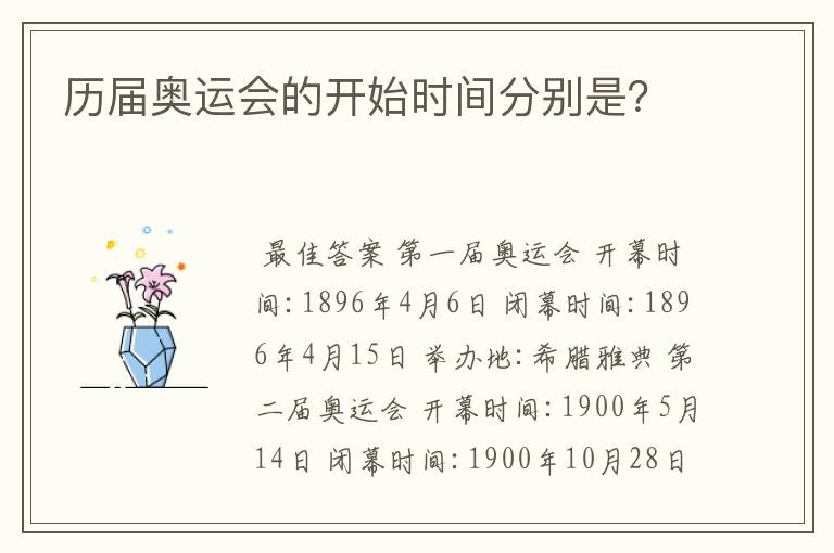 历届奥运会的开始时间分别是?