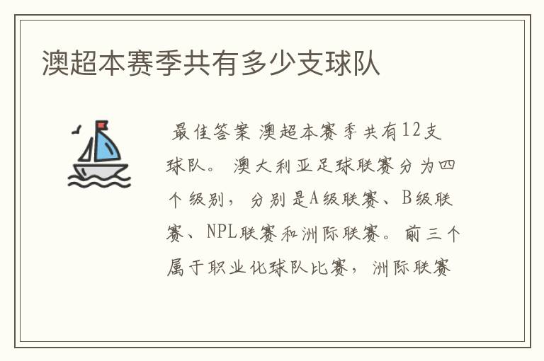 澳超本赛季共有多少支球队