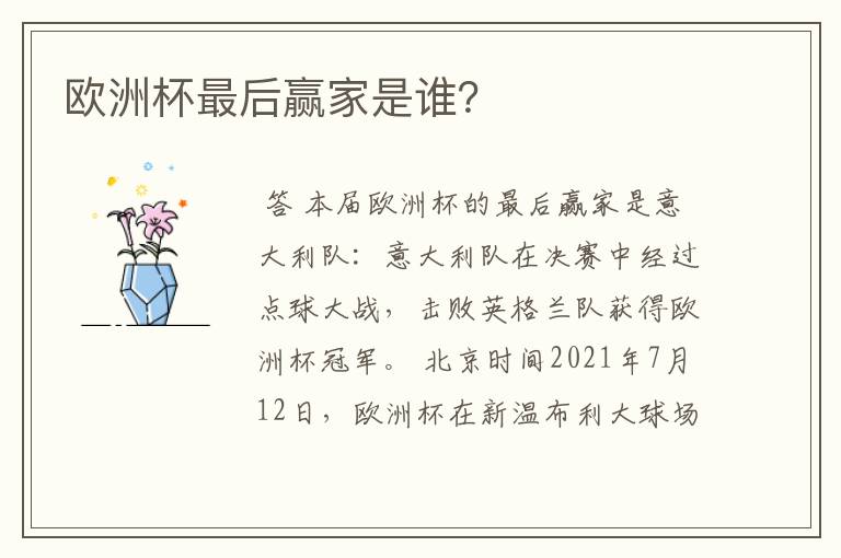 欧洲杯最后赢家是谁?