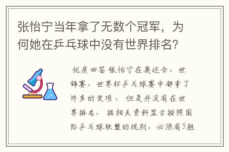 张怡宁当年拿了无数个冠军,为何她在乒乓球中没有世界排名?