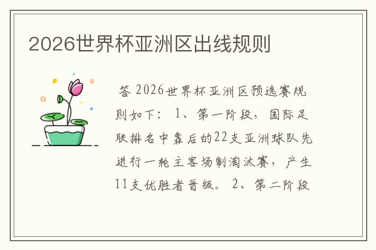 2026世界杯亚洲区出线规则