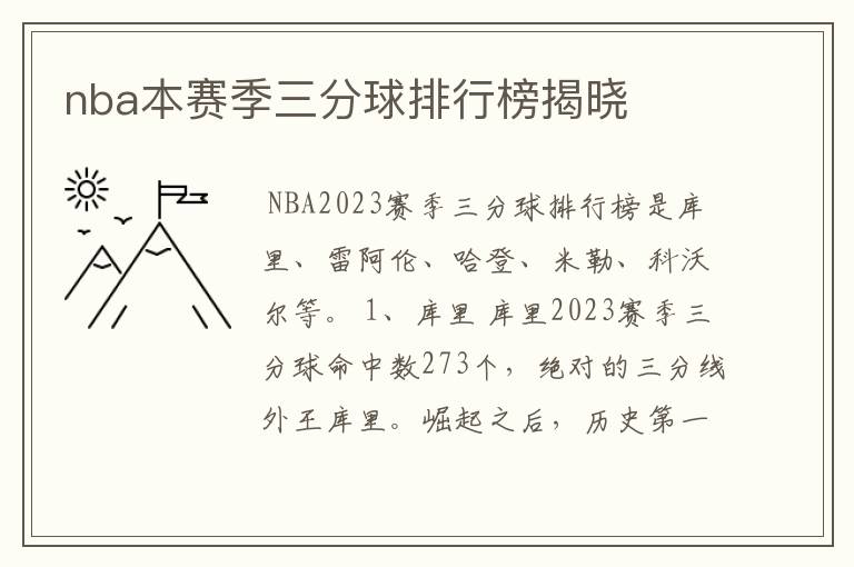nba本赛季三分球排行榜揭晓