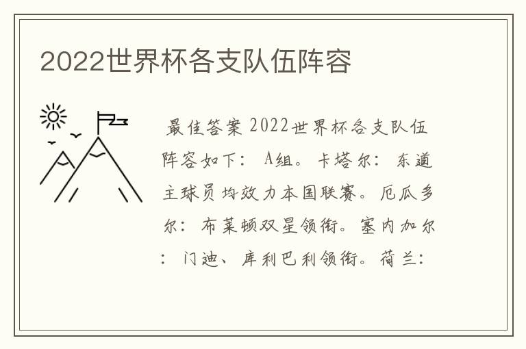 2022世界杯各支队伍阵容