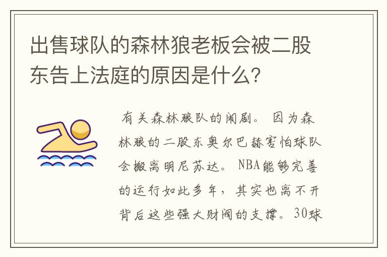 出售球队的森林狼老板会被二股东告上法庭的原因是什么?