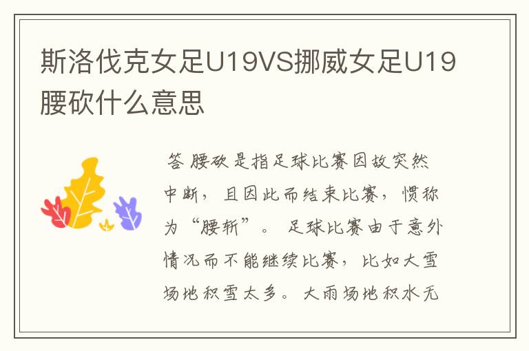斯洛伐克女足U19VS挪威女足U19腰砍什么意思