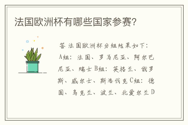 法国欧洲杯有哪些国家参赛?