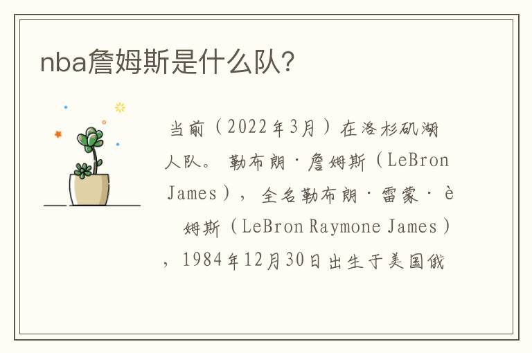 nba詹姆斯是什么队?