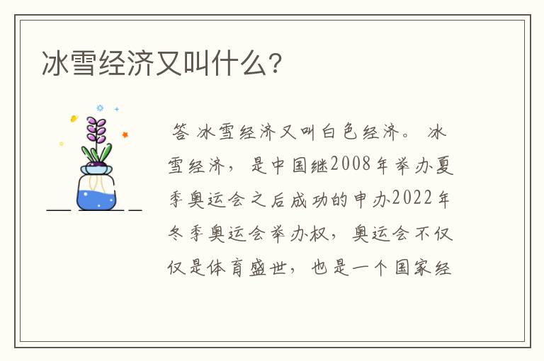 冰雪经济又叫什么?
