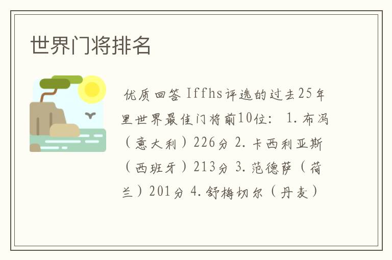 世界门将排名