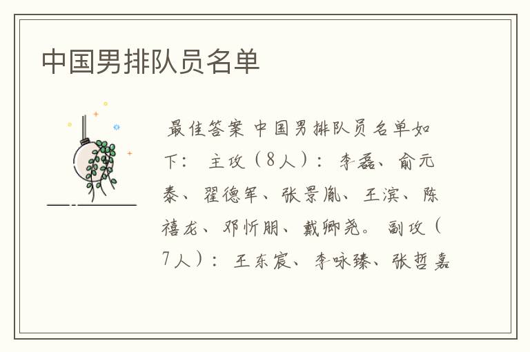 中国男排队员名单