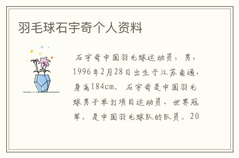 羽毛球石宇奇个人资料