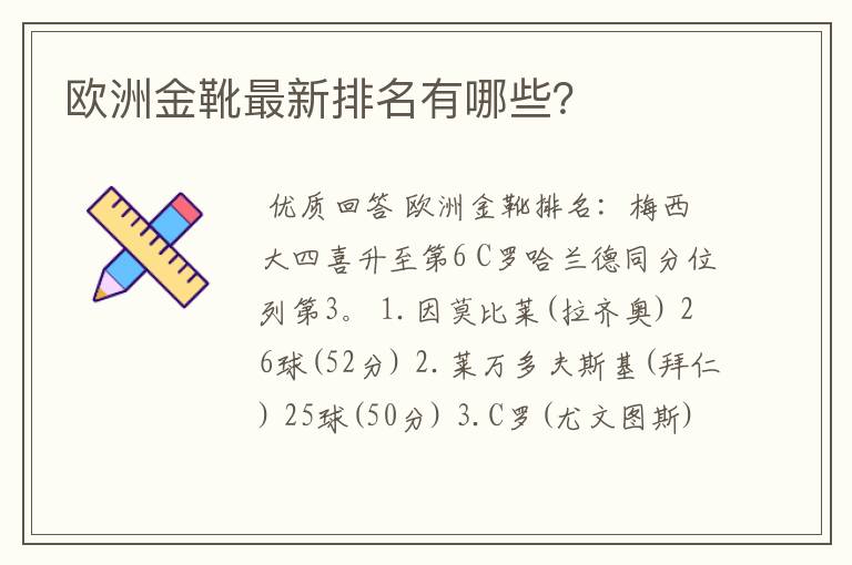 欧洲金靴最新排名有哪些?