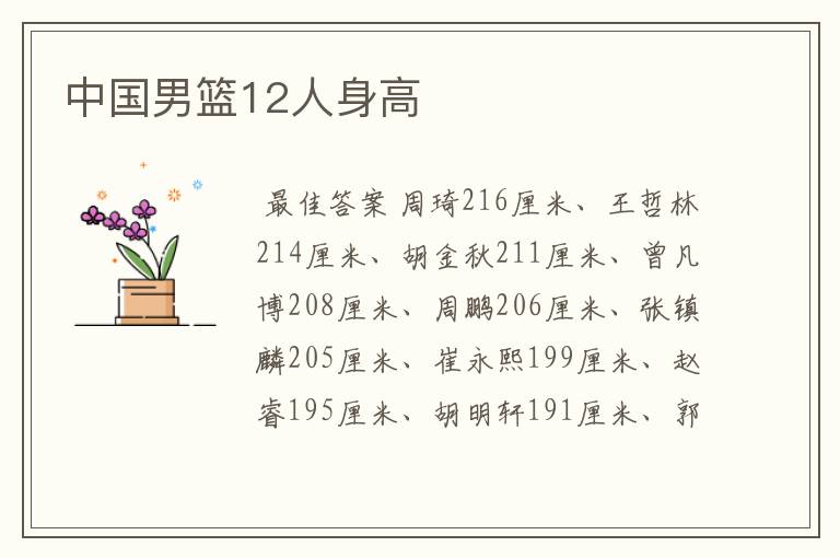 中国男篮12人身高
