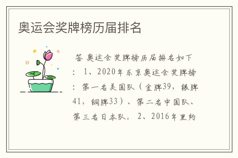 奥运会奖牌榜历届排名