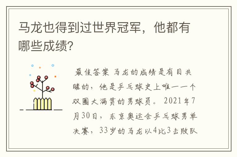 马龙也得到过世界冠军,他都有哪些成绩?