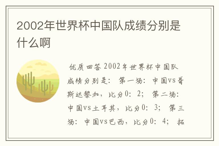 2002年世界杯中国队成绩分别是什么啊