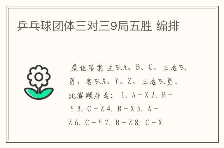 乒乓球团体三对三9局五胜 编排