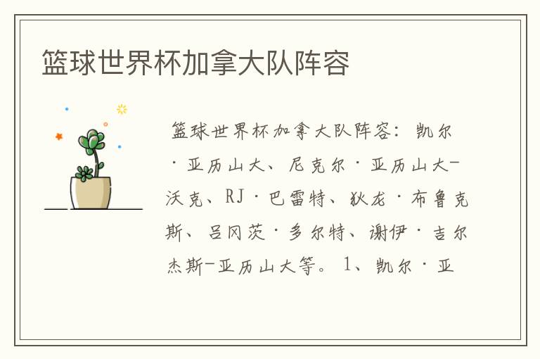 篮球世界杯加拿大队阵容