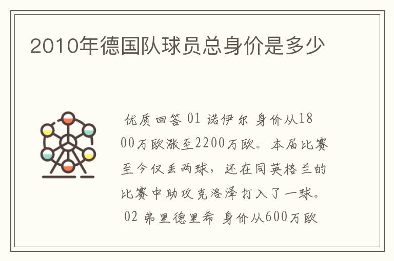 2010年德国队球员总身价是多少