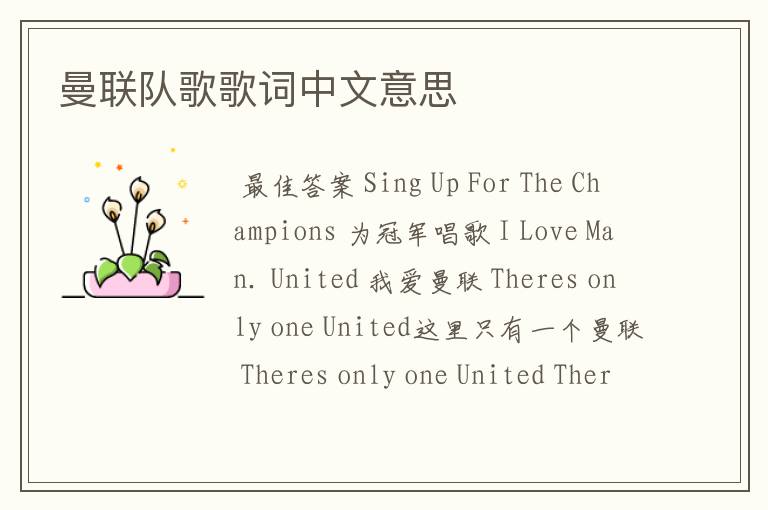曼联队歌歌词中文意思