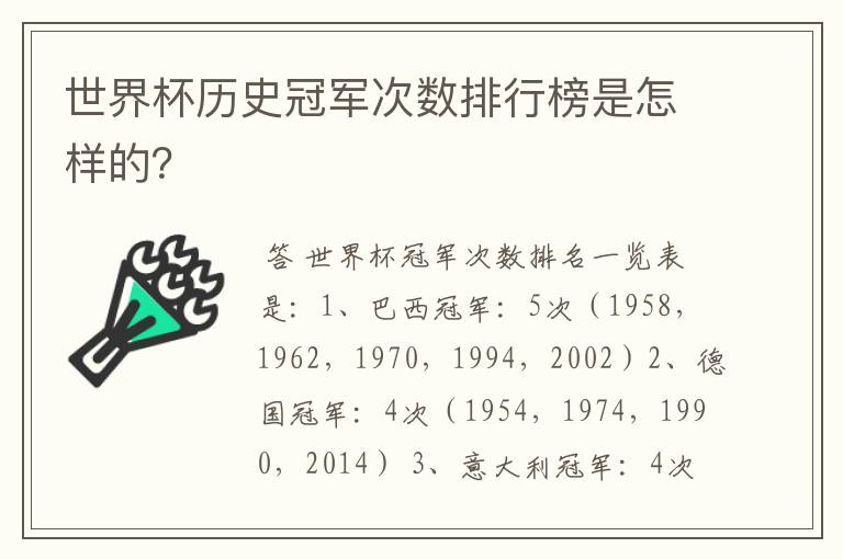 世界杯历史冠军次数排行榜是怎样的?