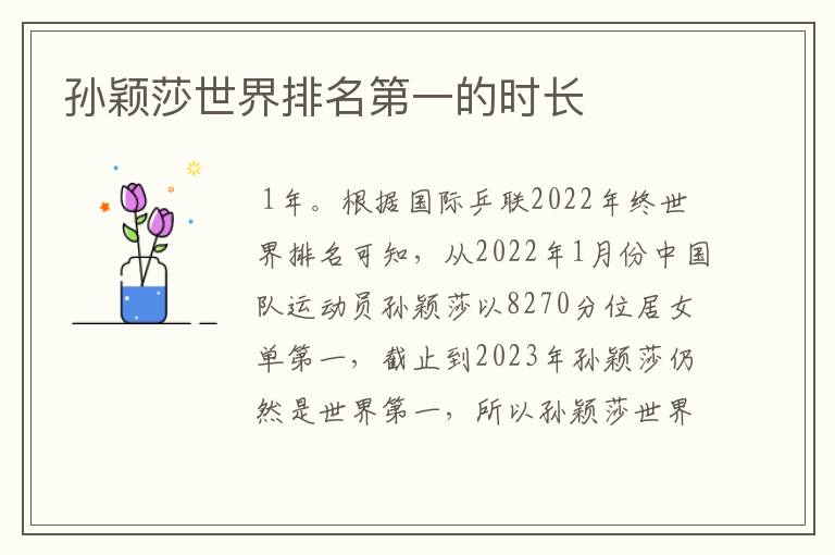 孙颖莎世界排名第一的时长