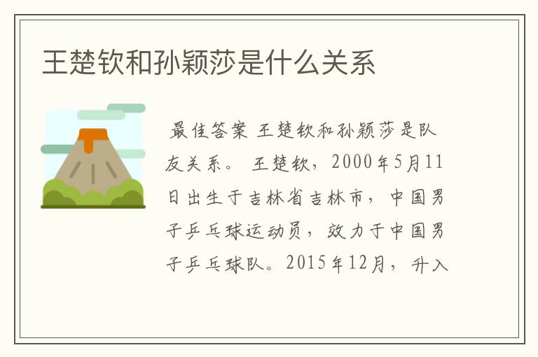 王楚钦和孙颖莎是什么关系