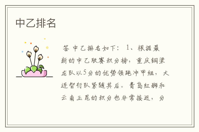 中乙排名