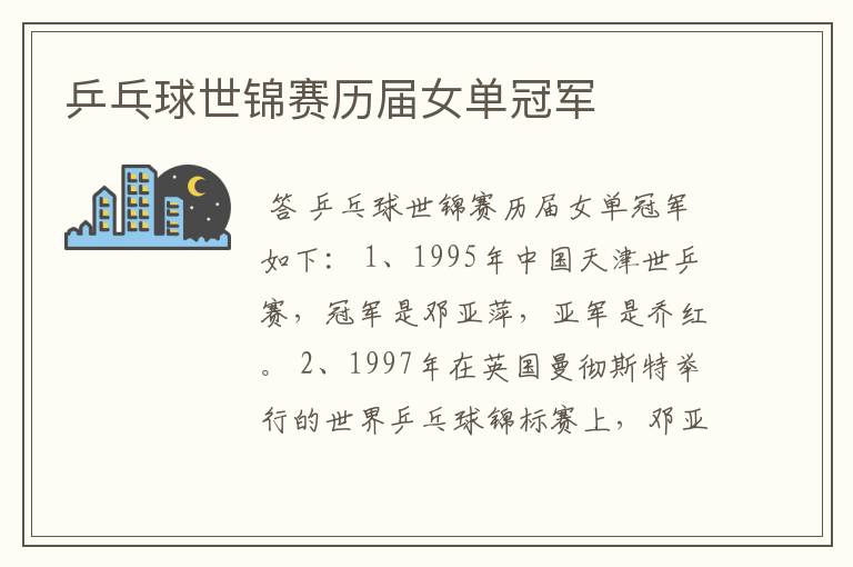 乒乓球世锦赛历届女单冠军