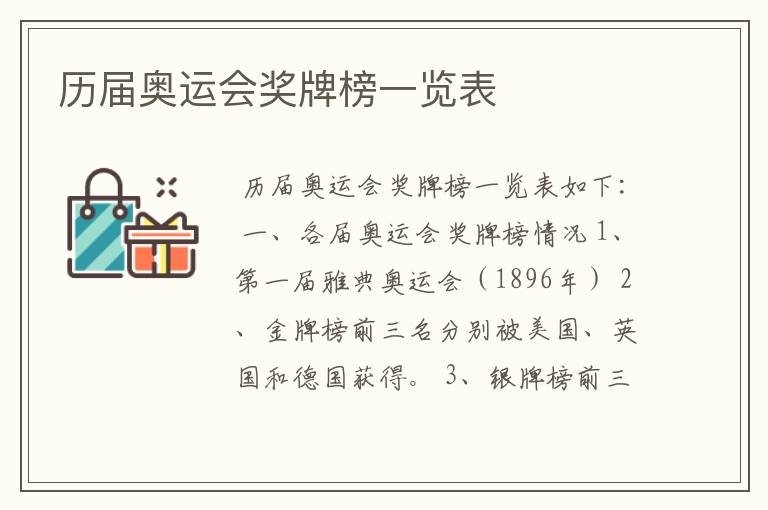 历届奥运会奖牌榜一览表