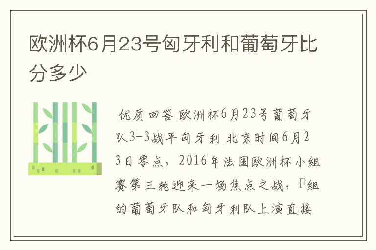 欧洲杯6月23号匈牙利和葡萄牙比分多少