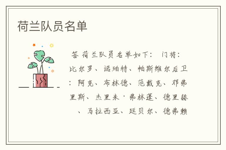 荷兰队员名单